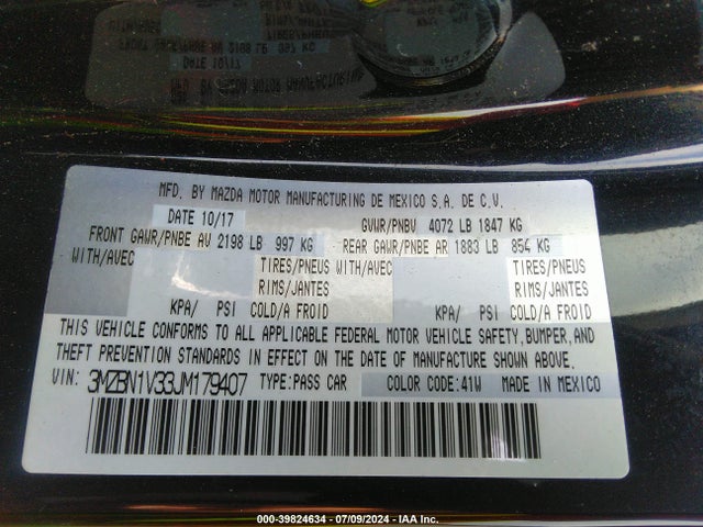 3MZBN1V33JM179407 Mazda Mazda3 Touring