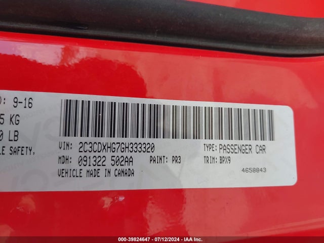 Dodge Charger Sxt 2016 2C3CDXHG7GH333320 Image 9