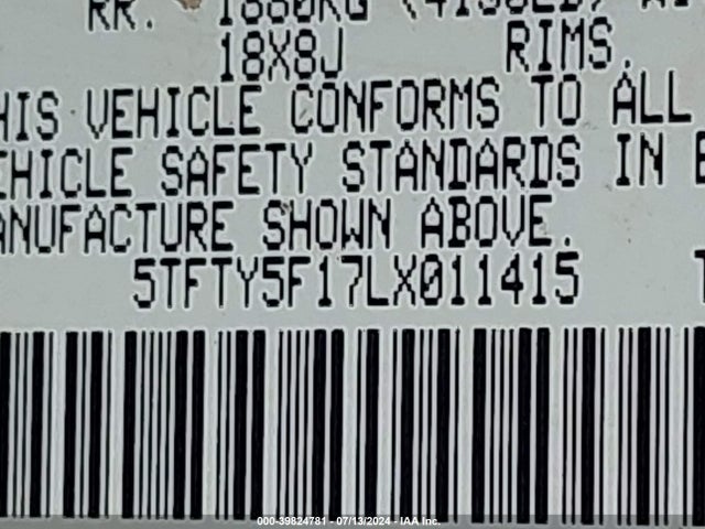 Toyota Tundra Sr 2020 5TFTY5F17LX011415 Image 9