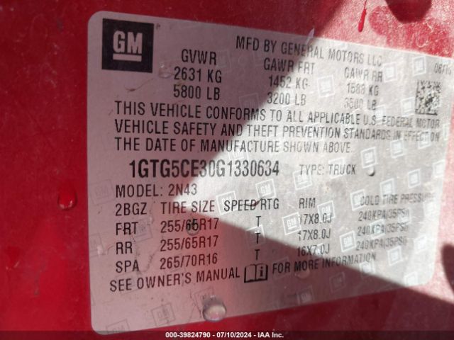1GTG5CE30G1330634 GMC CANYON SLE