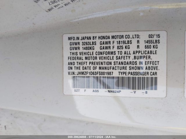 JHMZF1D63FS001987 Honda CR-Z EX