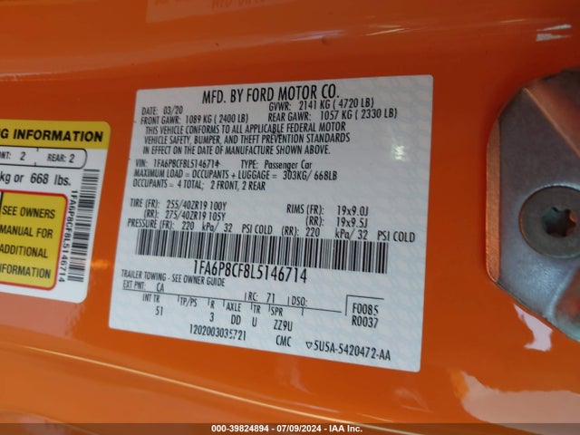 Ford Mustang Gt Premium Fastback 2020 1FA6P8CF8L5146714 Image 9