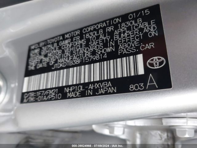 JTDKDTB38F1579814 Toyota Prius C Two