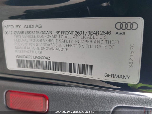 WAUC4CF51JA043342 Audi S5 3.0t Premium Plus