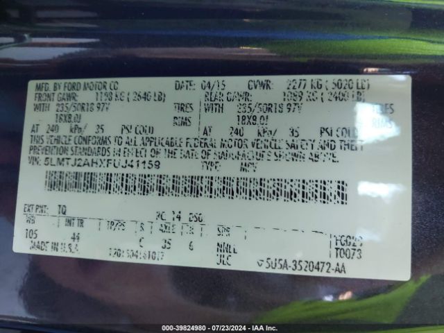 5LMTJ2AHXFUJ41159 Lincoln MKC