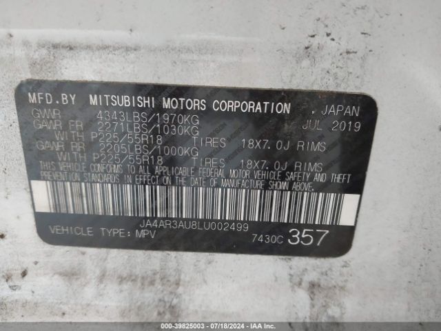 JA4AR3AU8LU002499 Mitsubishi Outlander Sport 2.0 Se Awc