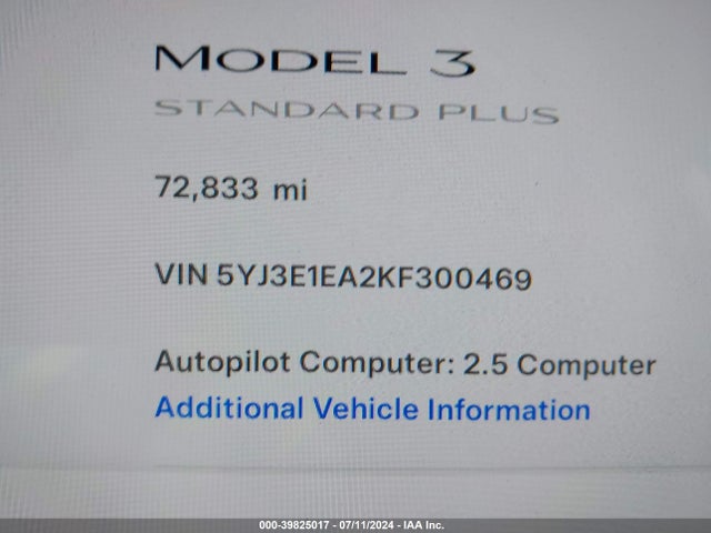 5YJ3E1EA2KF300469 Tesla Model 3 Long Range/mid Range/standard Range/standard Range Plus
