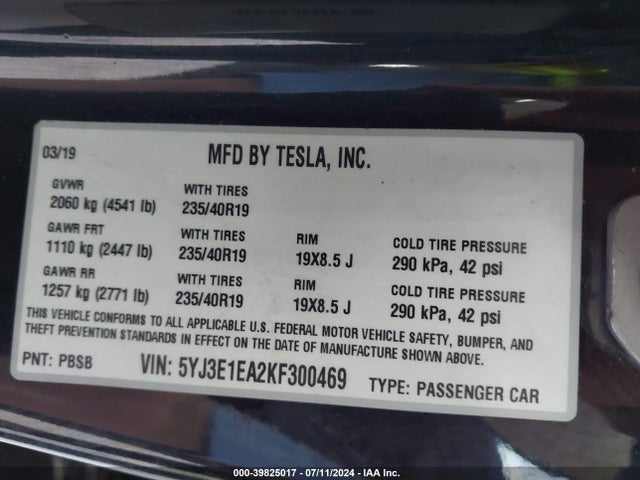 5YJ3E1EA2KF300469 Tesla Model 3 Long Range/mid Range/standard Range/standard Range Plus