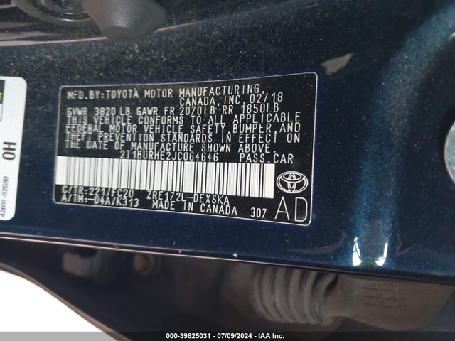 Toyota COROLLA SE 2018 2T1BURHE2JC064646 Image 9