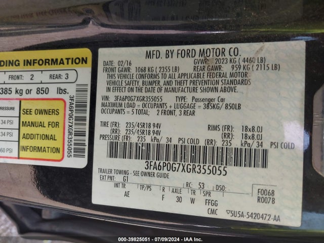 Ford FUSION S 2016 3FA6P0G7XGR355055 Image 9