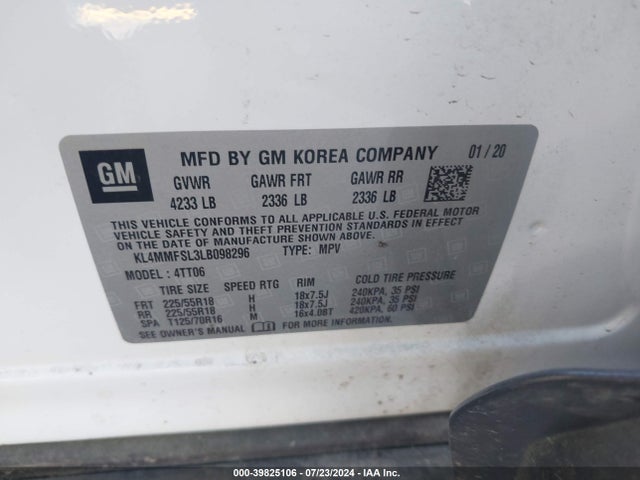 KL4MMFSL3LB098296 Buick Encore Gx Fwd Essence