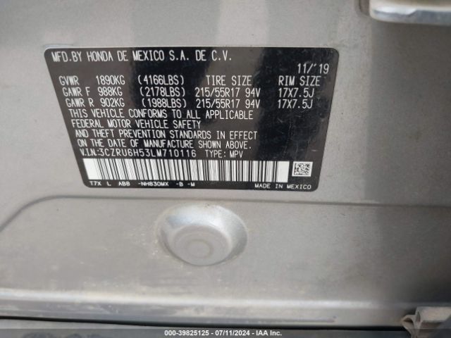 3CZRU6H53LM710116 Honda Hr-v Awd Ex