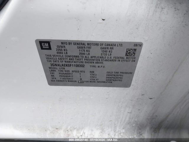Chevrolet EQUINOX LS 2015 2GNALAEK6F1108302 Image 9