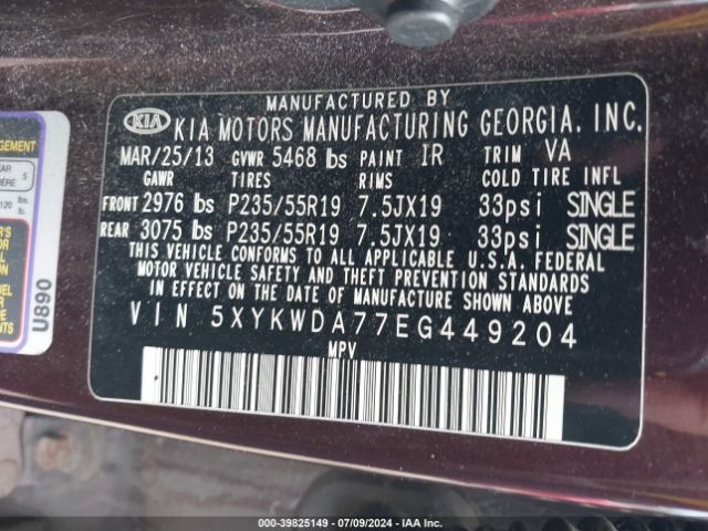 5XYKWDA77EG449204 KIA Sorento Sx V6