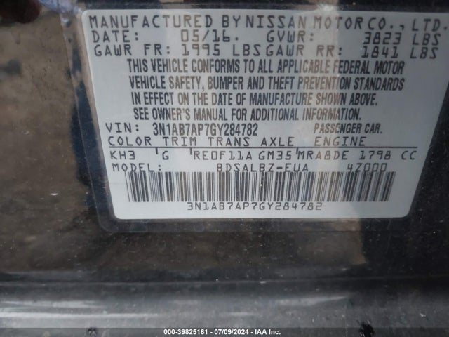 Nissan SENTRA S 2016 3N1AB7AP7GY284782 Image 9