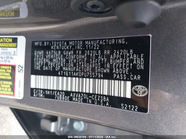 Toyota CAMRY SE 2023 4T1G11AK0PU755794 Image 9
