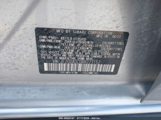 JF2GUADC0RH223152 Subaru Crosstrek Premium