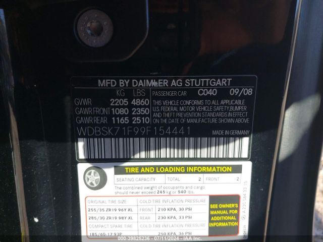 2009 MERCEDES-BENZ SL 550 WDBSK71F99F154441 Photo 8