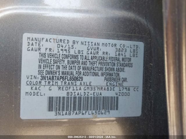 3N1AB7AP6FL650629 Nissan Sentra Fe+ S/s/sl/sr/sv