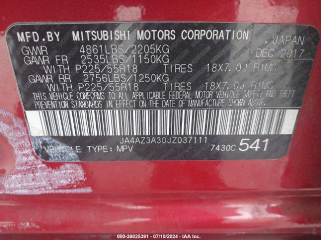 JA4AZ3A30JZ037111 Mitsubishi Outlander Es