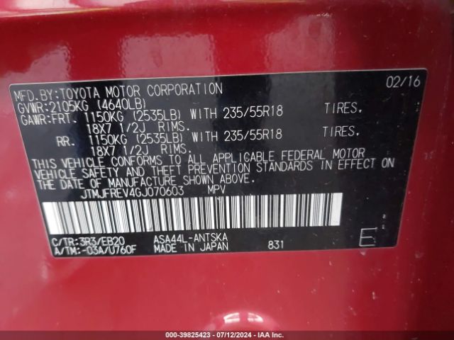 JTMJFREV4GJ070603 Toyota RAV4 SE