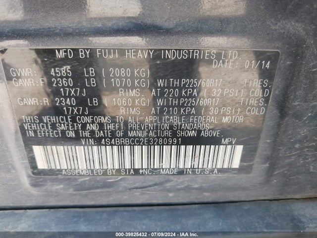 4S4BRBCC2E3280991 Subaru Outback 2.5i Premium