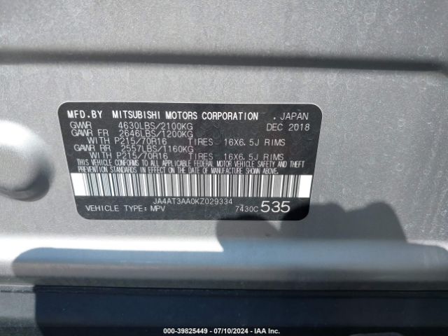 JA4AT3AA0KZ029334 Mitsubishi Eclipse Cross Es