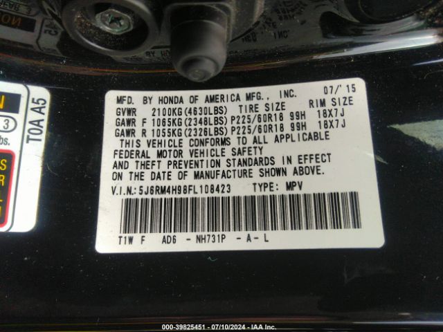 5J6RM4H98FL108423 Honda Cr-v Touring
