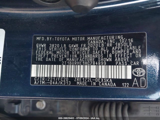 Toyota COROLLA SE 2017 2T1BURHE1HC784899 Image 9