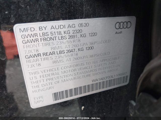 WA1AECF33L1105567 Audi Q3 Premium 45 Tfsi Quattro Tiptronic