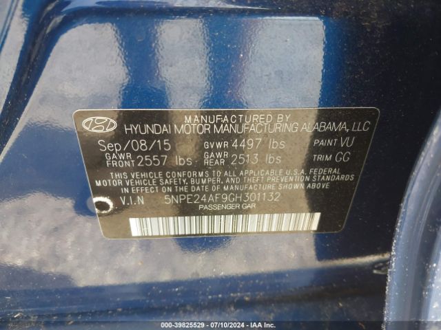 5NPE24AF9GH301132 Hyundai SONATA SE