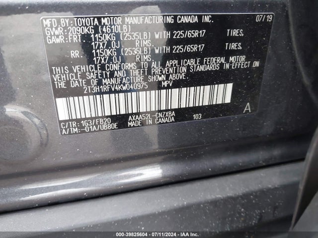 Toyota RAV4 LE 2019 2T3H1RFV4KW040975 Image 9