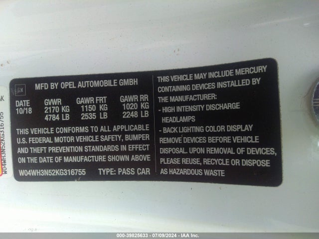 W04WH3N52KG316755 Buick Cascada Premium