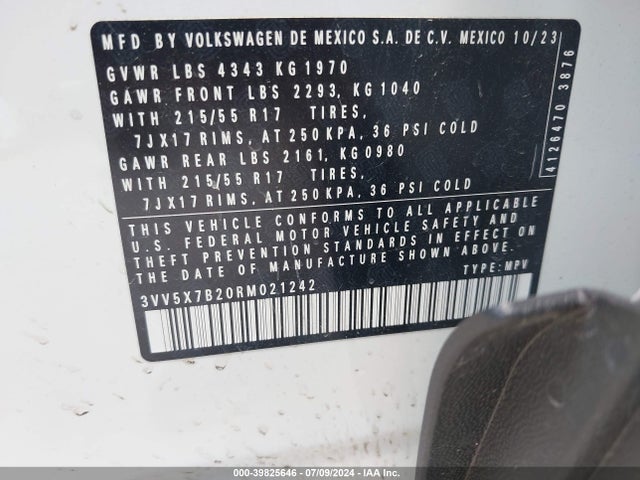 3VV5X7B20RM021242 Volkswagen Taos 1.5t S