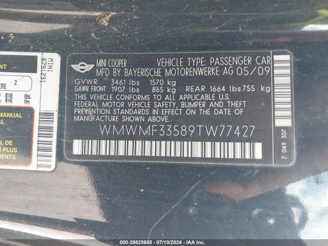 2009 MINI COOPER WMWMF33589TW77427 Photo 8