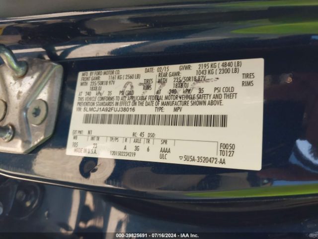 5LMCJ1A92FUJ38016 Lincoln MKC