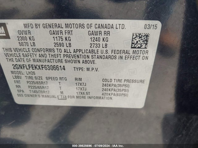 Chevrolet EQUINOX 1LT 2015 2GNFLFEKXF6306614 Image 9