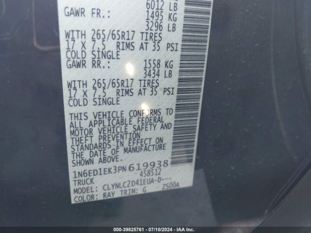 1N6ED1EK3PN619938 Nissan Frontier Sv 4x4