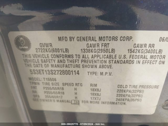 2007 SAAB 9-7X 5S3ET13S272800114 Photo 8