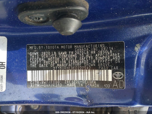 Toyota Corolla S Plus 2014 2T1BURHE9EC227542 Image 9