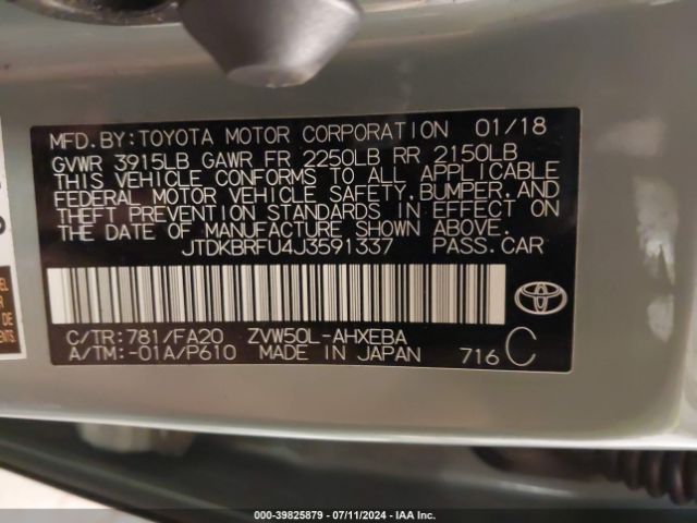 JTDKBRFU4J3591337 Toyota Prius Two