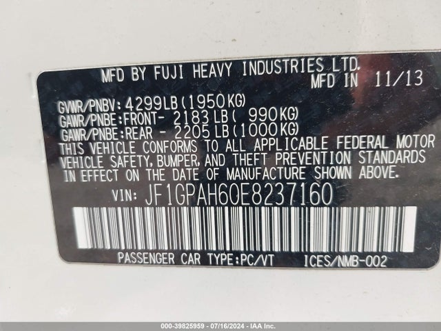 JF1GPAH60E8237160 Subaru Impreza 2.0i Limited