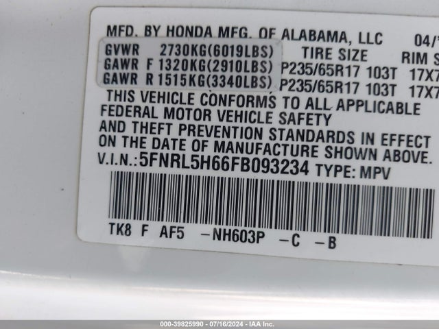 Honda Odyssey Ex-l 2015 5FNRL5H66FB093234 Image 9