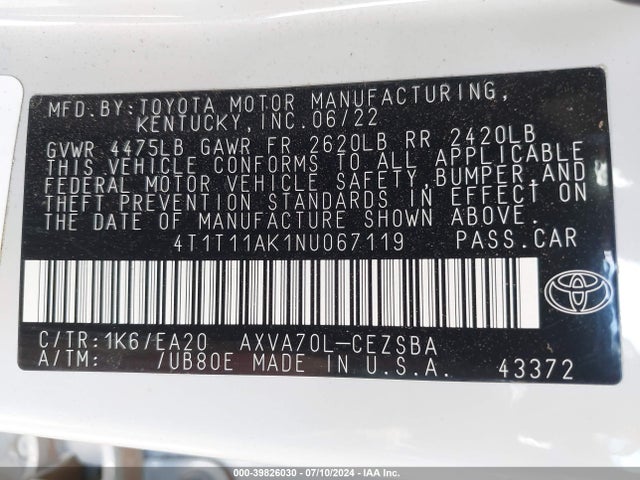 Toyota CAMRY SE 2022 4T1T11AK1NU067119 Image 9