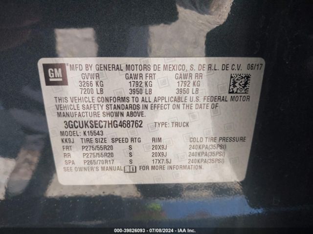 3GCUKSEC7HG468762 Chevrolet Silverado 1500 1lz
