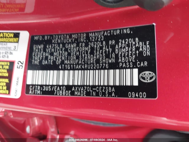 Toyota CAMRY SE 2024 4T1G11AK4RU220776 Image 9