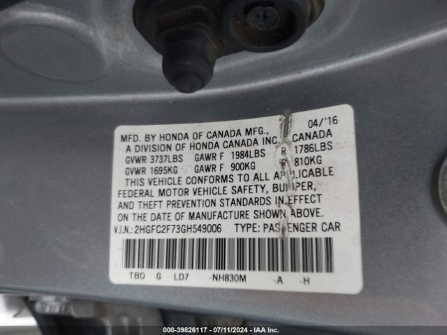 2HGFC2F73GH549006 Honda CIVIC EX