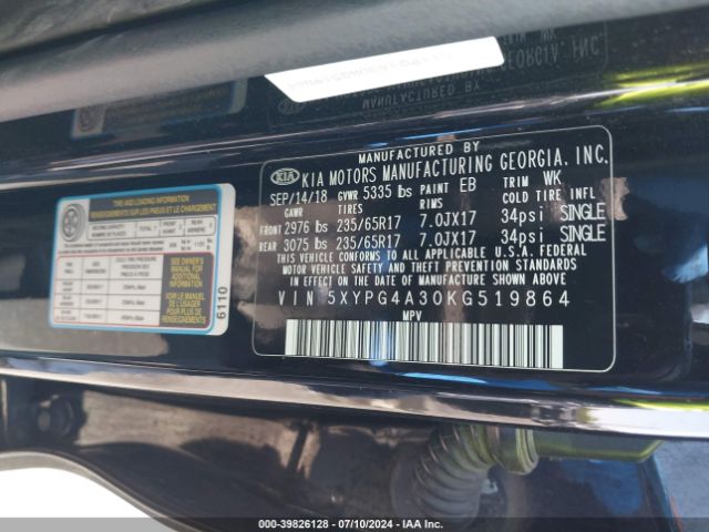 5XYPG4A30KG519864 KIA Sorento 2.4l L