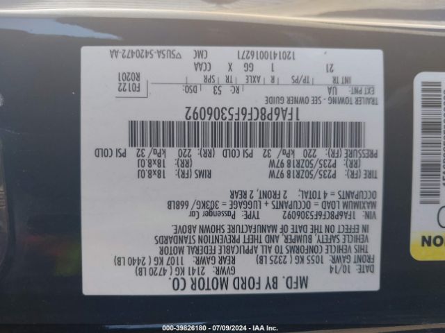 1FA6P8CF6F5306092 Ford MUSTANG GT
