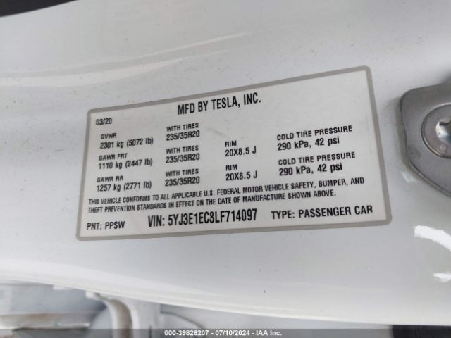 5YJ3E1EC8LF714097 Tesla Model 3 Performance Dual Motor All-wheel Drive